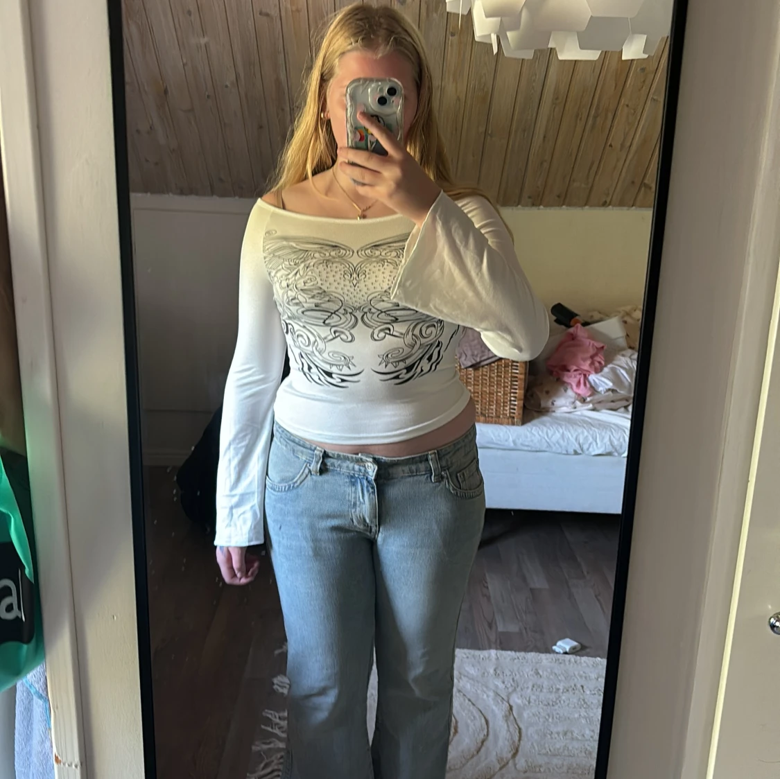 Vit strass grafisk tröja - 91