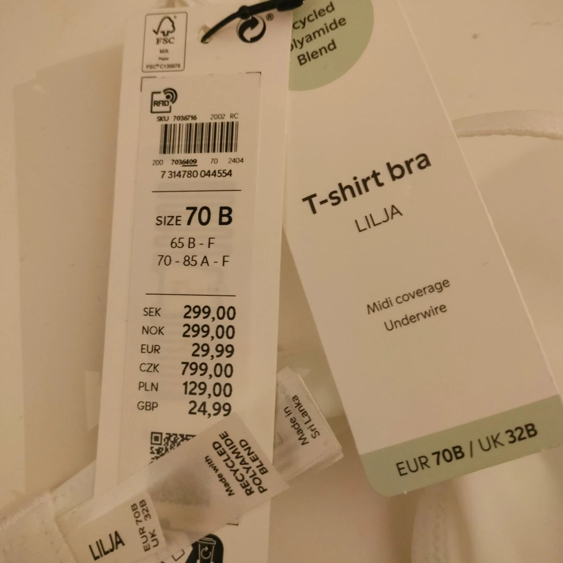 Vit T-shirt BH "Lilja" - 1