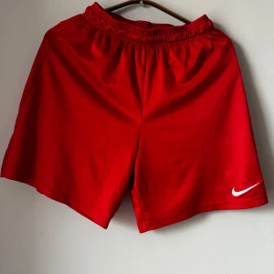 Röda träningsshorts från Nike - Snygga röda träningsshorts från Nike med Dri-FIT-teknologi. Perfekta för sport och aktivitet med en bekväm elastisk midja. Den klassiska Nike-loggan syns på benet. Står strl XL men kan användas från S.
