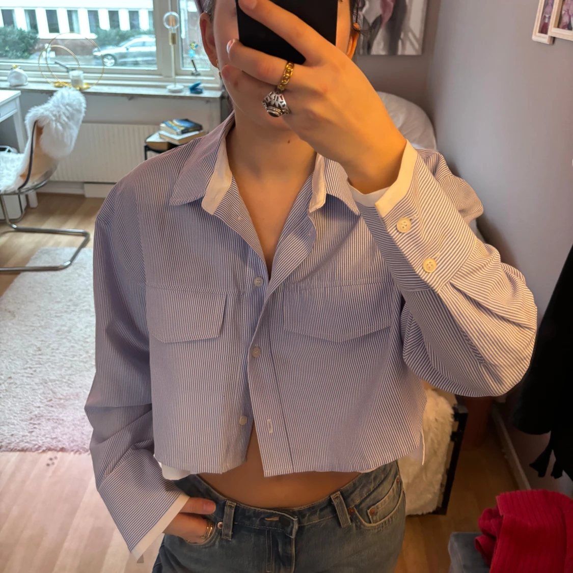 Randig croppad skjorta - 1