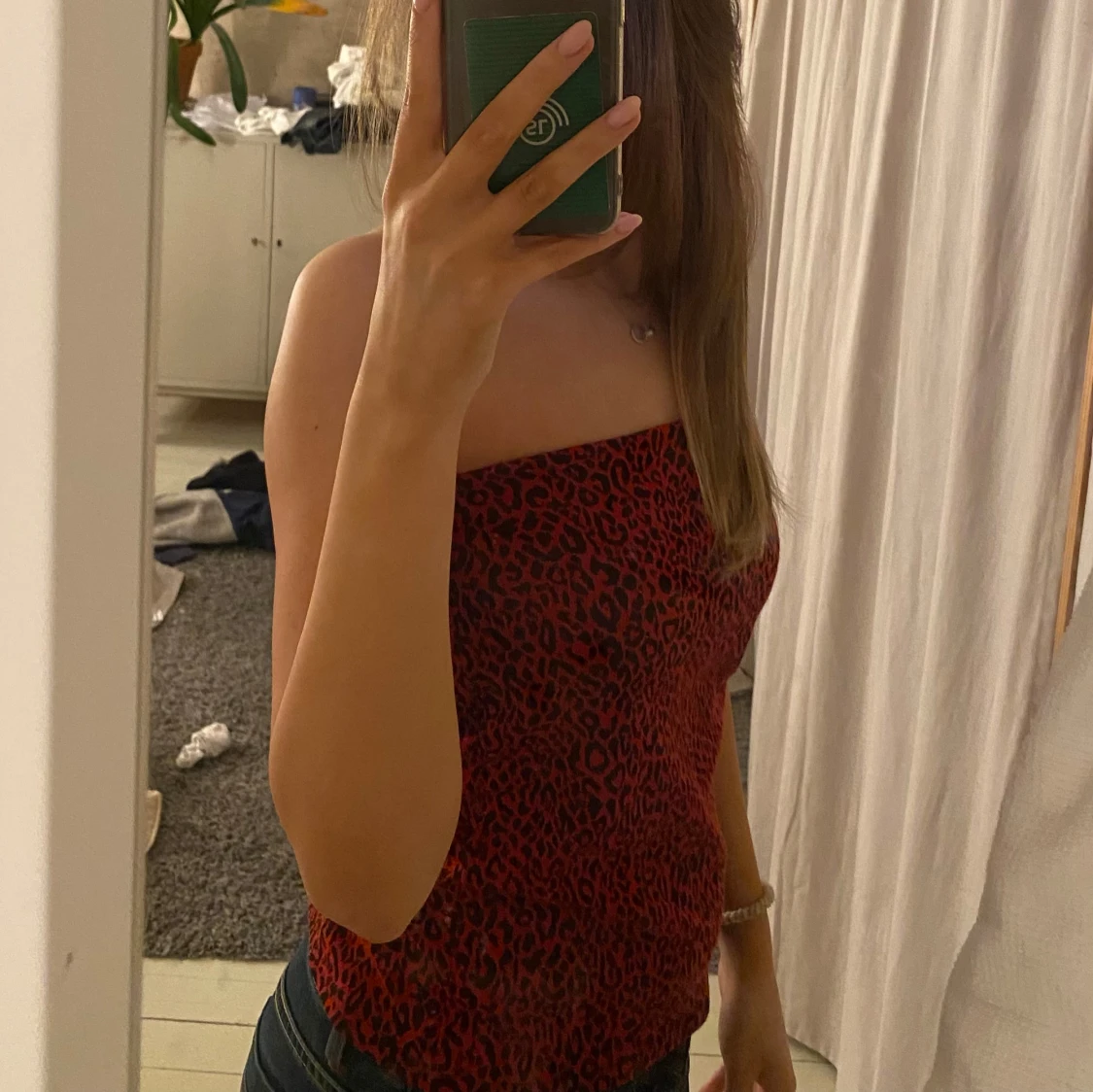 Röd leopardmönstrad tubtopp - 2