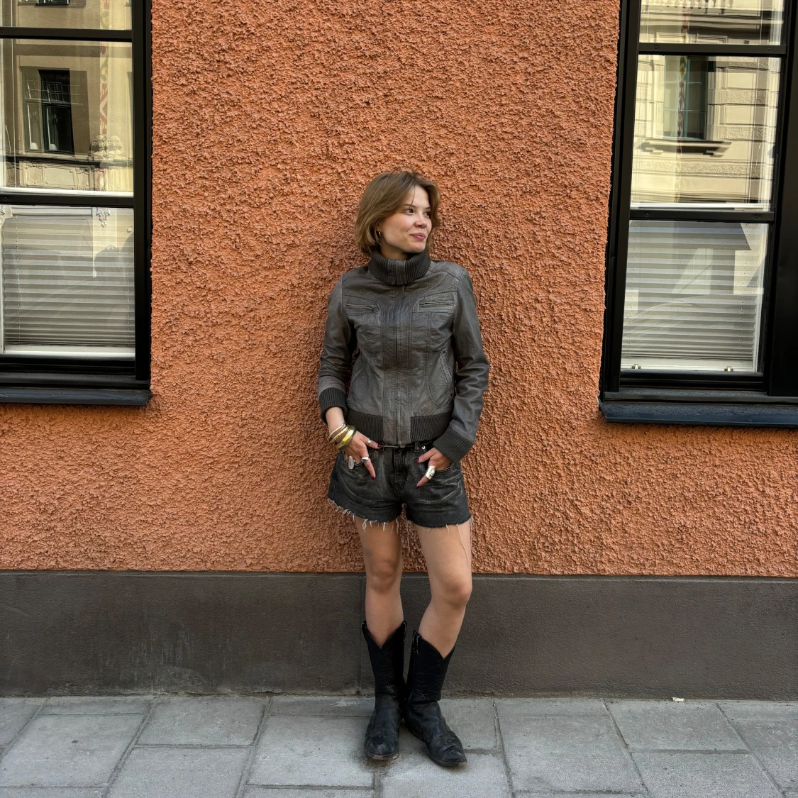 Grå skinnjacka - 90