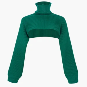 Grön ribbad polotröja - Säljer en supercool grön ribbad polotröja som är croppad och har långa ärmar. Perfekt för att lägga till en färgklick i din garderob! Den är både stilren och trendig, och passar perfekt för höst och vår. Tröjan är i bra skick och redo för nya äventyr