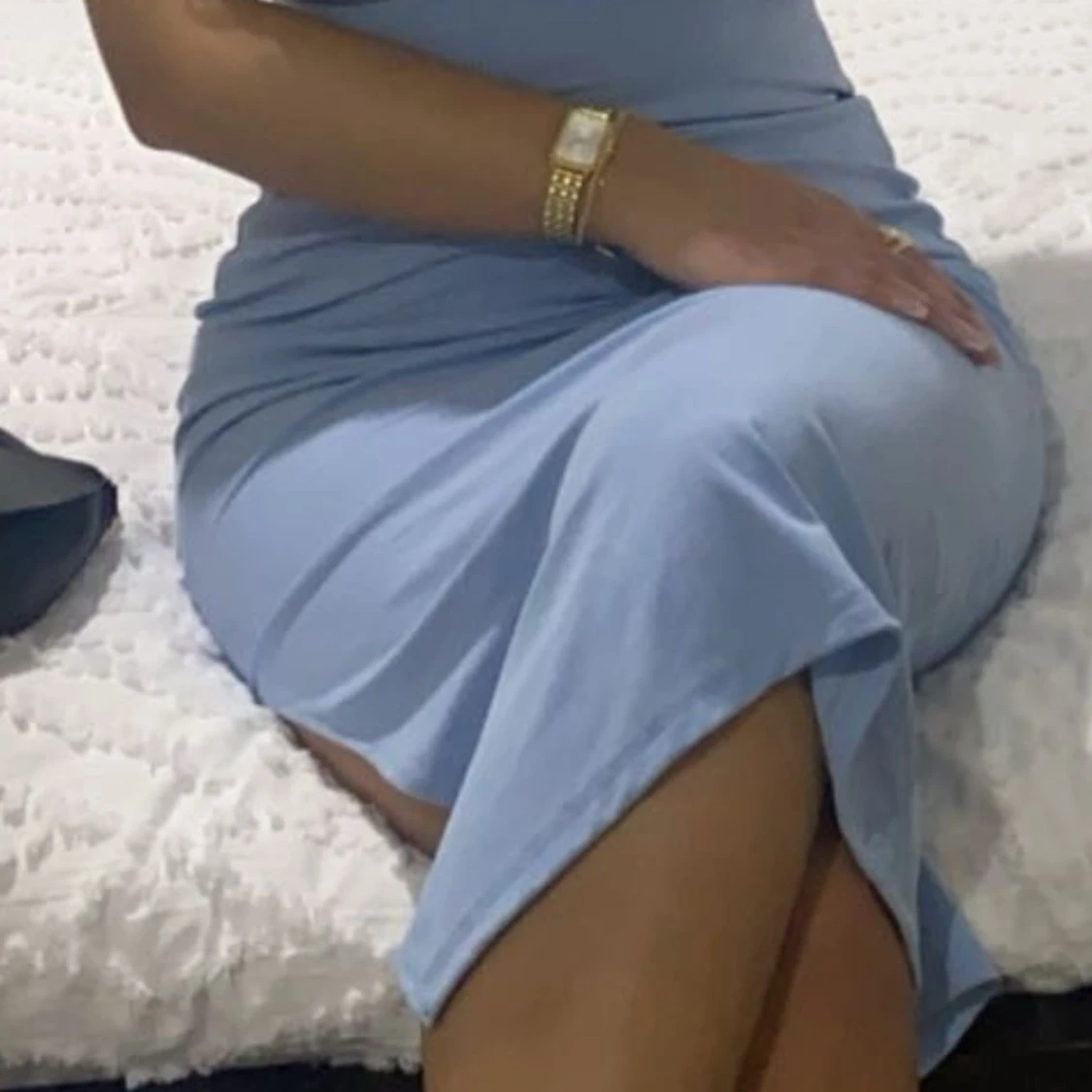 Ljusblå ribbad långklänning - 93