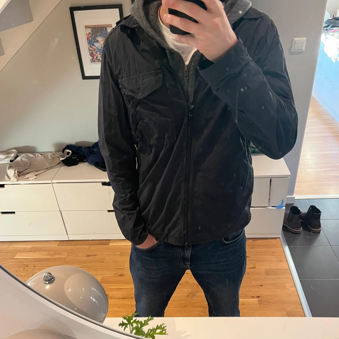 Svart Stone Island overshirt/tunn jacka