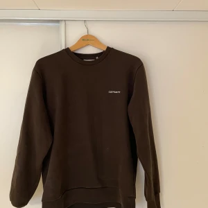 Brun sweatshirt från Carhartt - Säljer en snygg brun sweatshirt från Carhartt i storlek L men den är mer som en M för att den är kort. Tröjan är i bra skick och perfekt för både höst och vinter. Den har en klassisk design med rund hals och långa ärmar. Perfekt för en avslappnad stil eller lager på lager-look. 🧥