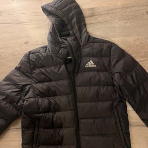 Svart dunjacka från Adidas - Säljer en svart dunjacka från Adidas med huva och dragkedja. Passar både tjejer och killar, varm och skön! Knappt använd!