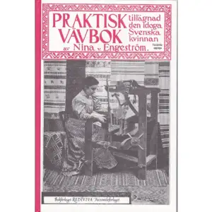 Nina von Engeström drev i slutet av 1800-talet en vävskola i Örebro. Med stolthet nämner hon att en av hennes elever, “Fröken Sundberg, antogs, efter att ha arbetat i min väfskola 21/2 år, till föreståndarinna för Handarbetets Vänners väfskola i Stockholm”. I februari 1899 hade 360 elever utexaminerats från hennes kola. Praktisk vävbok utgavs första gången 1896. Den skulle komma att bli en klassiker. Första upplagan om 2 315 ex var slutsåld redan efter två år och boken utkom i flera upplagor under åren 1899-1913. Praktisk vävbok förutsätter vissa grundkunskaper i vävning. När den först kom ut var ju kunskapen om hur man väver allmänt utbredd, och vävråden behövde därför inte vara så omfattande. Boken skulle bara fungera som ”en rådgivare och hjälpreda vid uppsättning och utförande av olika vävnader”. Dagens läroböcker innehåller ofta grundliga anvisningar om hur man sätter upp en väv och hur själva vävningen går till, medan antalet bindningar är mycket begränsat. Praktisk väfbok kan därför utgöra ett värdefullt komplement till nutida läroböcker, då den innehåller ett rikt sortiment av bindningar med solvnotor, uppknytningsscheman och trampanordningar – med tydliga bilder på hur bindningarna ser ut. Samtliga – över 150 – mönster för uppsättning och vävning kan utföras i en vanlig enkel vävstol med bara en skaftgrupp.    Format Inbunden   Omfång 84 sidor   Språk Svenska   Förlag Bokförlaget Rediviva   Utgivningsdatum 2005-01-01   ISBN 9789171201423  