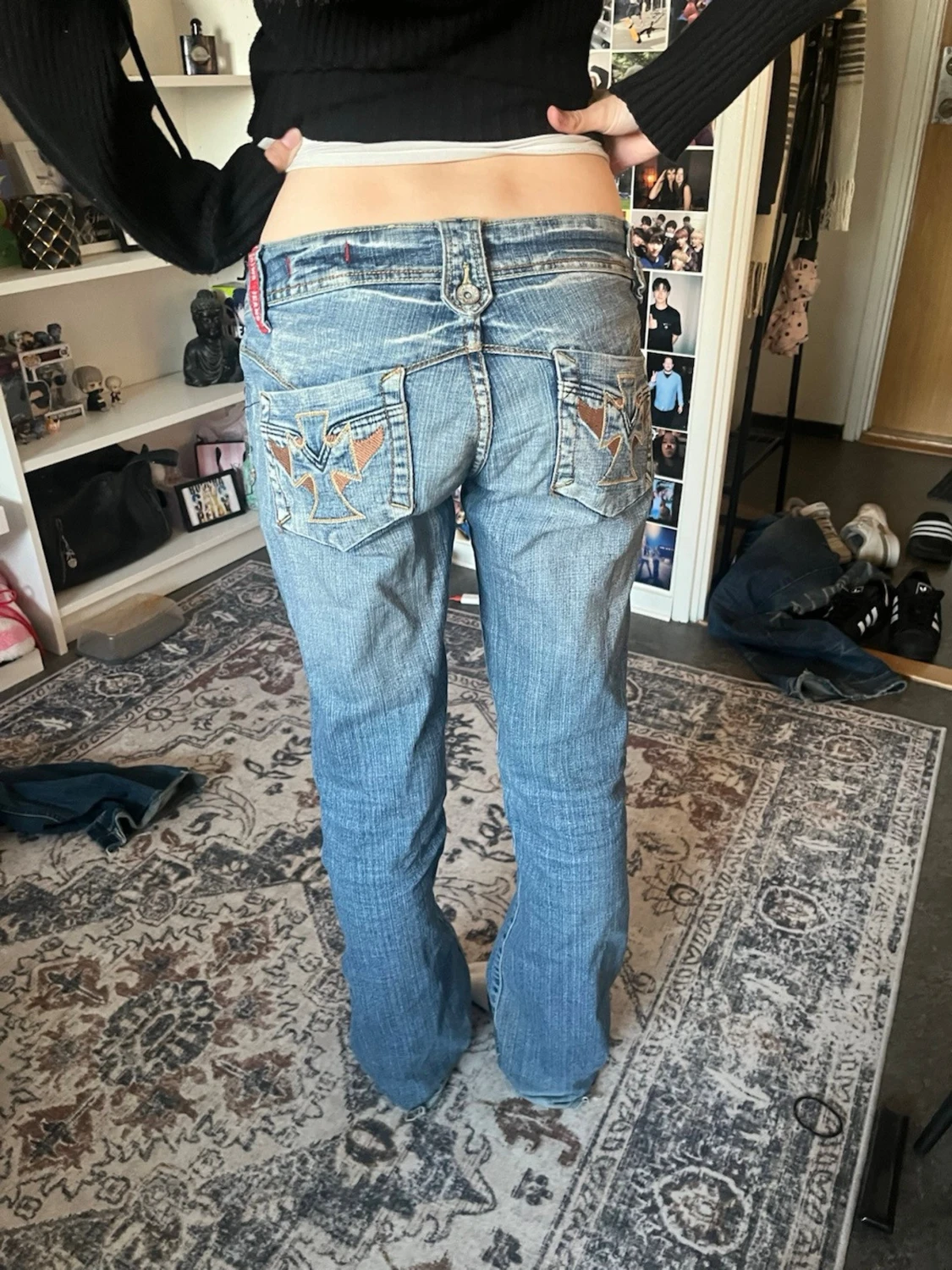 Ljusblå low waist bootcut jeans - 2