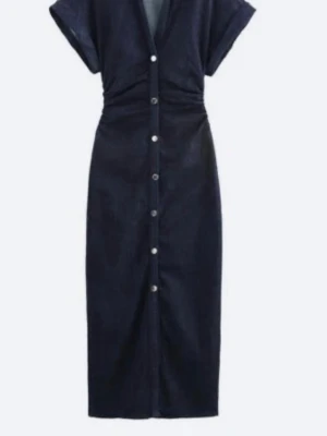 Marinblå långklänning med knappar - Lång Zara  jeans klänning