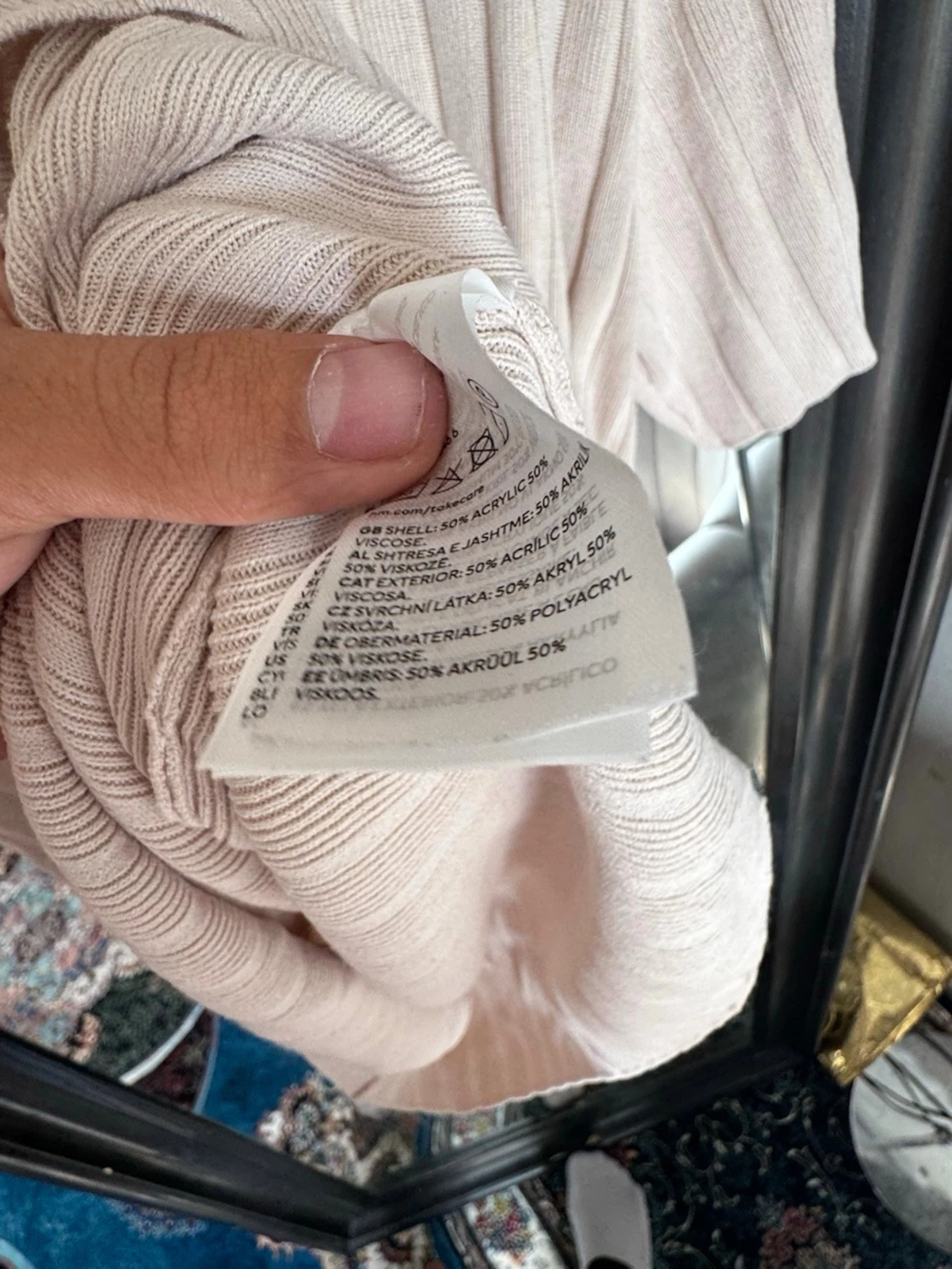 Beige ribbad topp med kort ärm - 4