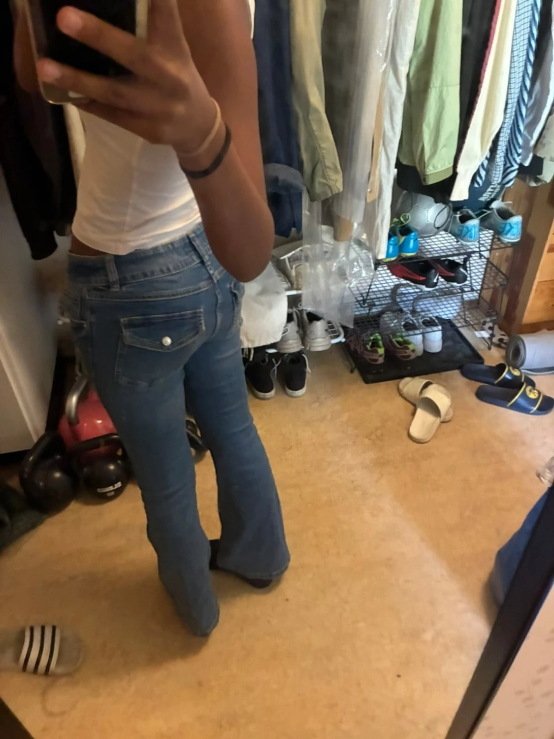 Blå bootcut jeans med låg midja - 1