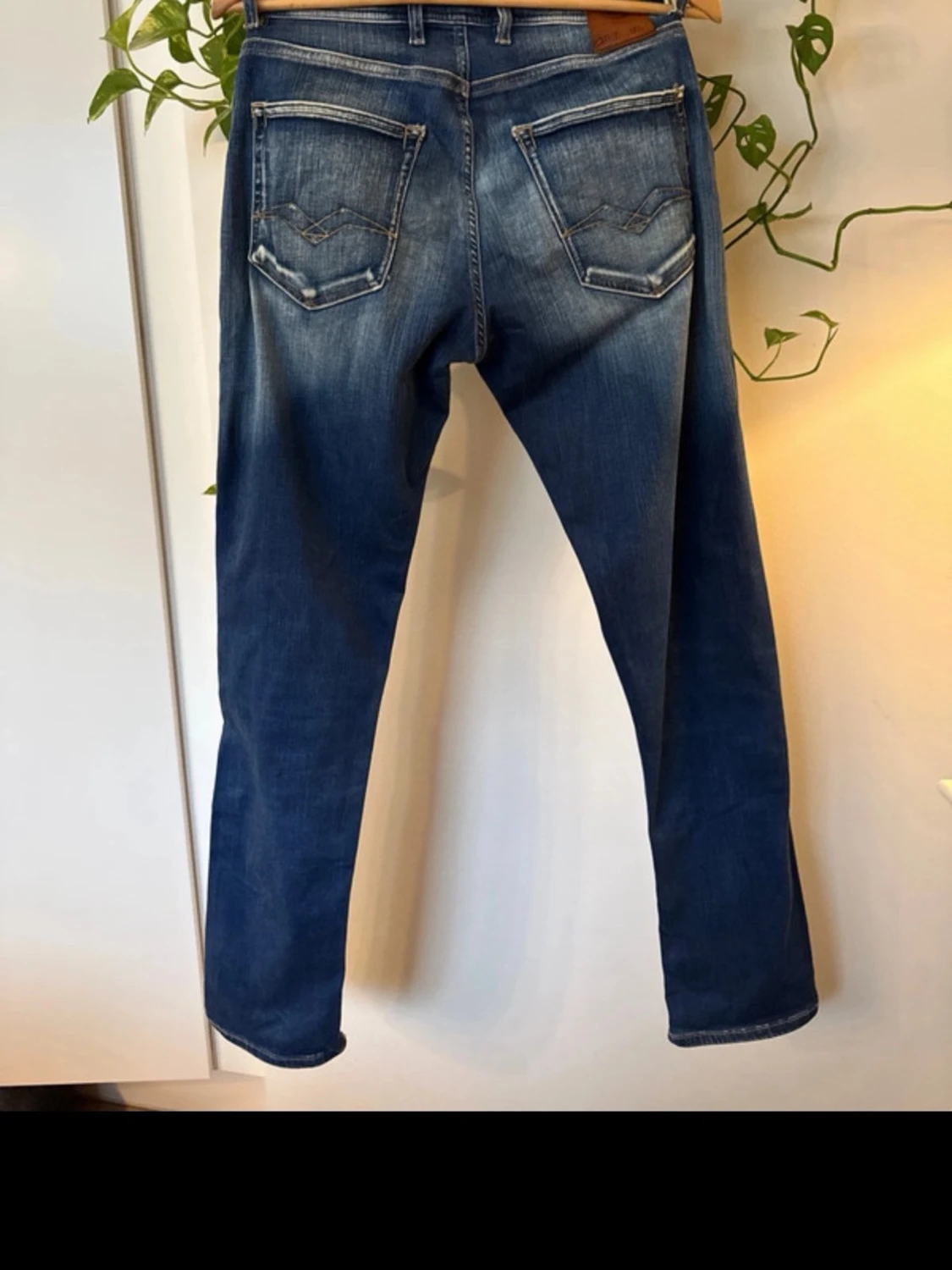 Blå replay hyperflex slim fit jeans med slitningar - 1