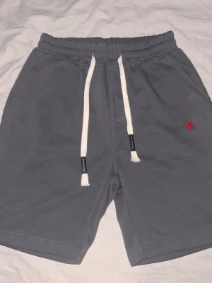 Grå shorts med snörning från Polo Ralph Lauren - Grå mjuka shorts från Polo Ralph Lauren med vit snörning i midjan och röd broderad logga på vänster sida. Shortsen har elastisk midja och två sidofickor. Perfekta för sommaren och chill dagar.
