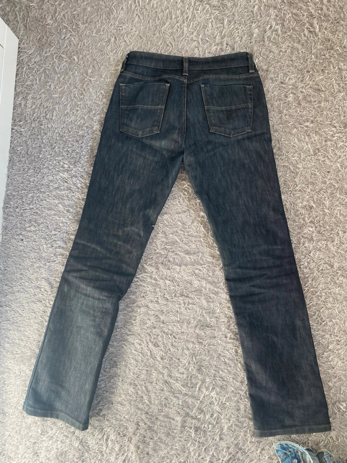 Mörkblåa lågmidjade straight jeans - 1