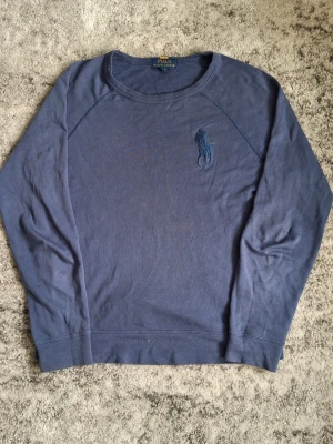 Blå Polo Ralph Lauren Tröja - Mörkblå sweatshirt från Polo Ralph Lauren med rund halsringning och diskret broderad logga på bröstet i samma färg. Tröjan har långa ärmar och är tillverkad i mjukt bomullsmaterial. Perfekt för en avslappnad och stilren look.