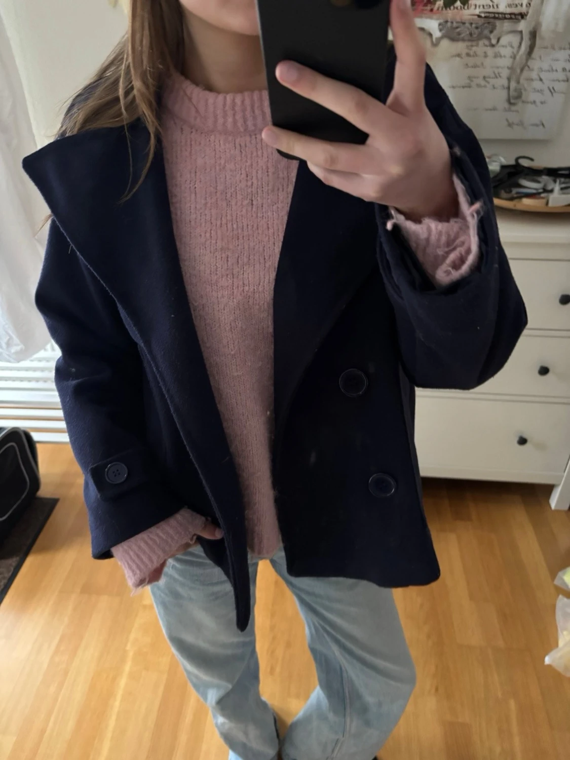 Mörkblå dubbelknäppt kappa - 1