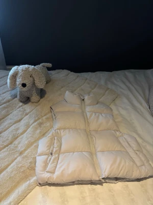 Beige puffad dunväst med hög krage - Snygg beige dunväst med puffad design och hög krage. Västen har dragkedja framtill och två fickor på sidorna. Perfekt att slänga över en hoodie för en chill och trendig look. 