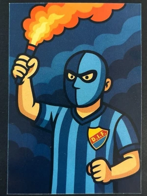 DIF klistermärke 10 st för  15 kr - Klistermärke med tecknad figur i blå mask och randig DIF-tröja som håller en bengal. DIF-emblemet syns tydligt på bröstet. Färgerna är blå, gul och röd med inslag av orange och svart. Perfekt för dig som vill visa ditt stöd för Djurgården på ett kreativt sätt.