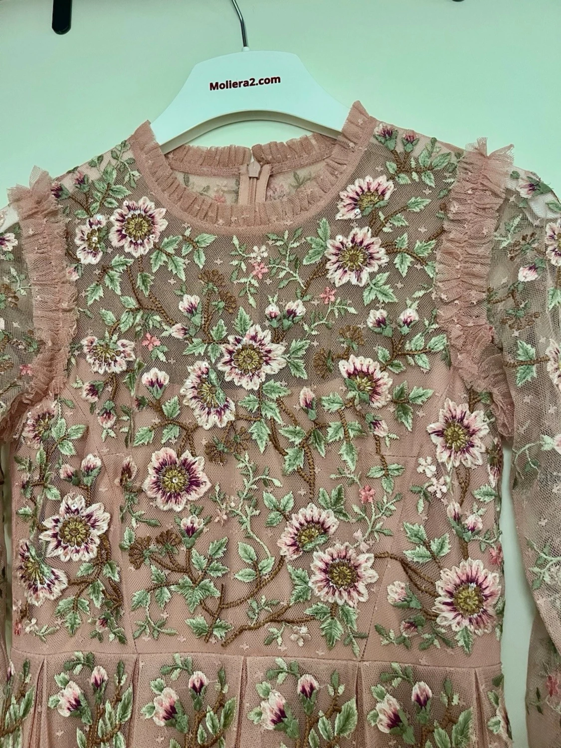 Rosa långklänning med blommig spets - 3