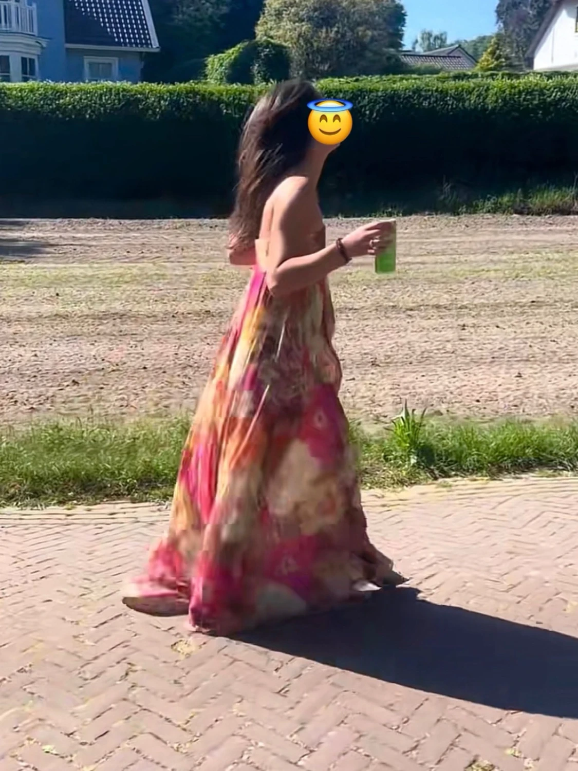 Blommig axelbandslös långklänning - 2