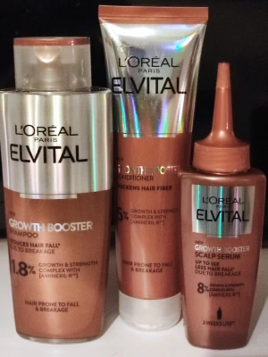 L'Oréal Elvital Growth Booster  - L'Oréal Elvital Growth Booster: Shampoo 200ml, Conditioner 200ml, Serum 102ml. Nya i oöppnad förpackning. Priset är för 3 produkter 
