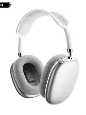 over-ear hörlurar - Oanvända och Stilrena AirPods Max liknande vita over-ear hörlurar med mjuka öronkuddar och justerbart huvudband. Hörlurarna har en volymkontrollratt och power-knapp på sidan. Designen är modern med metalliska kåpor och mesh-material på insidan för extra komfort.