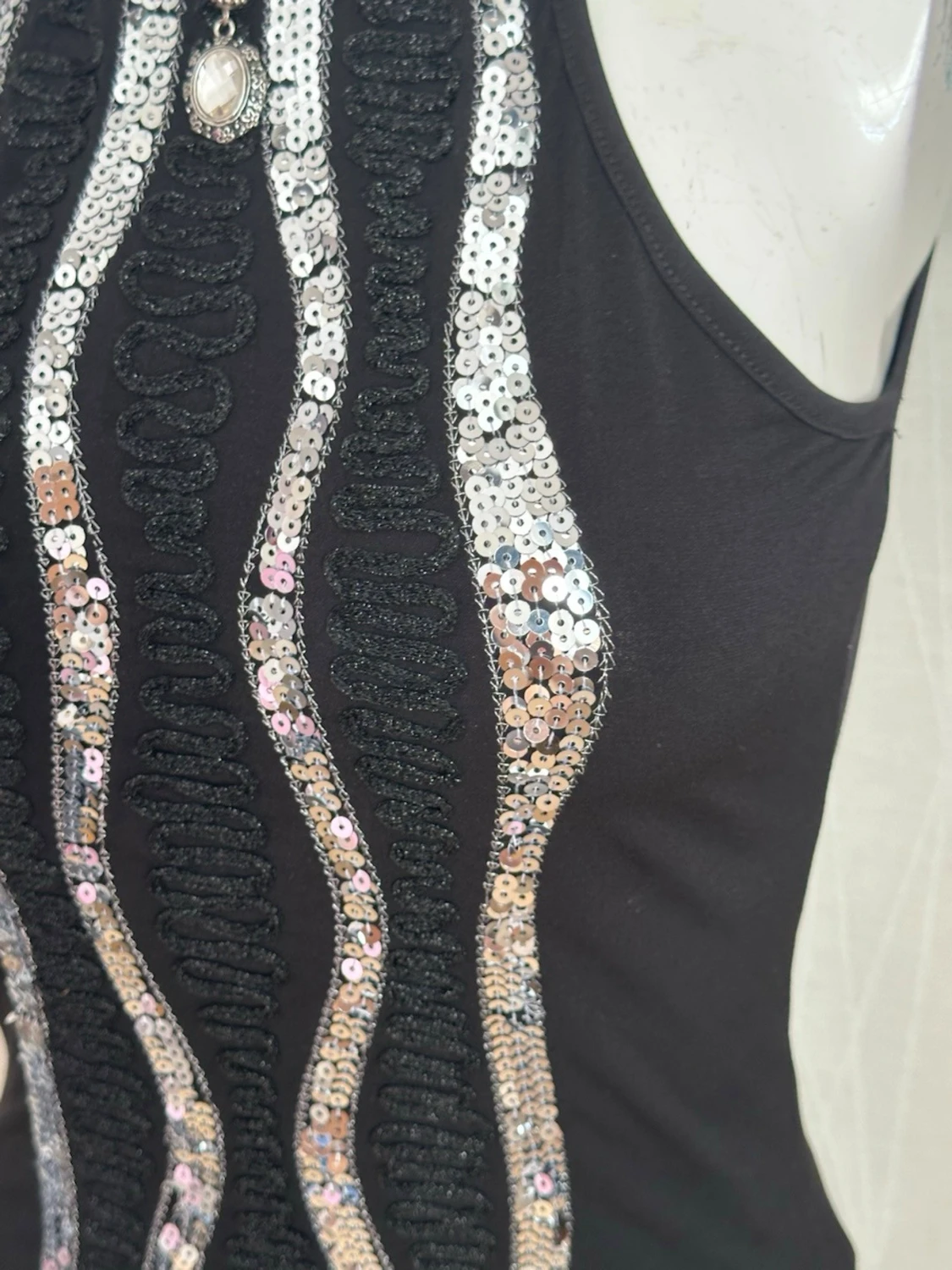 Svart paljettprydd halterneck topp - 2