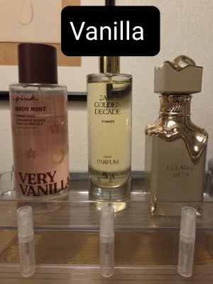 Parfym testers 2ml perfume split bundle scent body spray body mist  - Perfume testers set  1x 2ml Victorias Secret Pink Very Vanilla   1x 2ml Zara Golden Decade   1x 2ml Lattafa Eclaire   Please check out my other listings for more testers  If you only want to buy a tester separately just let me know