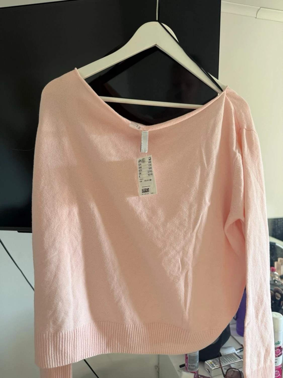 Ljusrosa off shoulder stickad tröja - 3