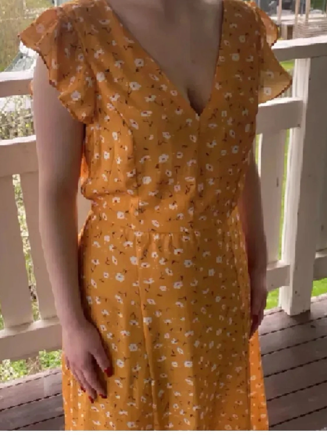 Gul blommig långklänning med slits - 2