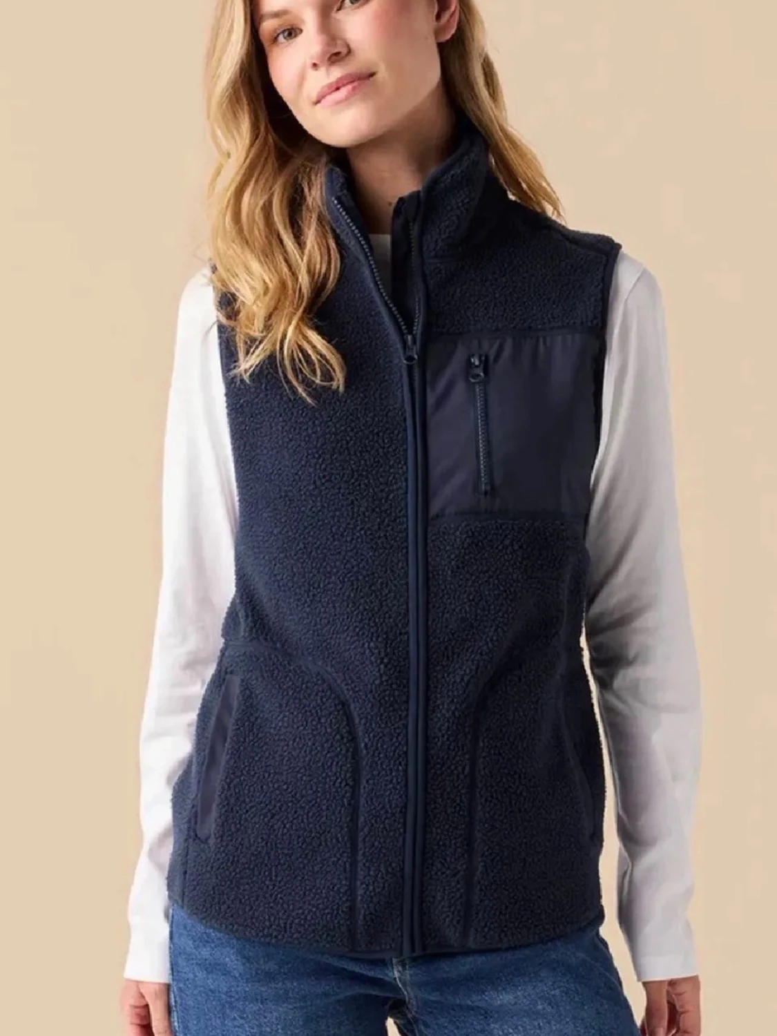 Mörkblå fleeceväst med dragkedja - 1