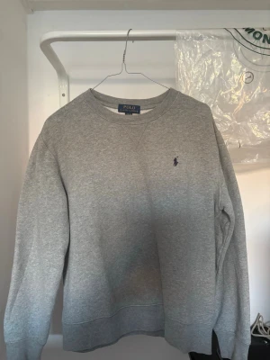 Grå sweatshirt från Polo Ralph Lauren - Klassisk grå sweatshirt från Polo Ralph Lauren med rund halsringning och broderad logga på bröstet. Tröjan har ribbade muddar vid ärmslut och nederkant, perfekt för en avslappnad och stilren look.