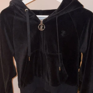 Svart velour hoodie Juicy Couture M - Svart kropped luvtröja från juicy couture. Använd 1 gång. Köpt i London för 1500kr. Pris kan diskuterar. Skickas fort🥰