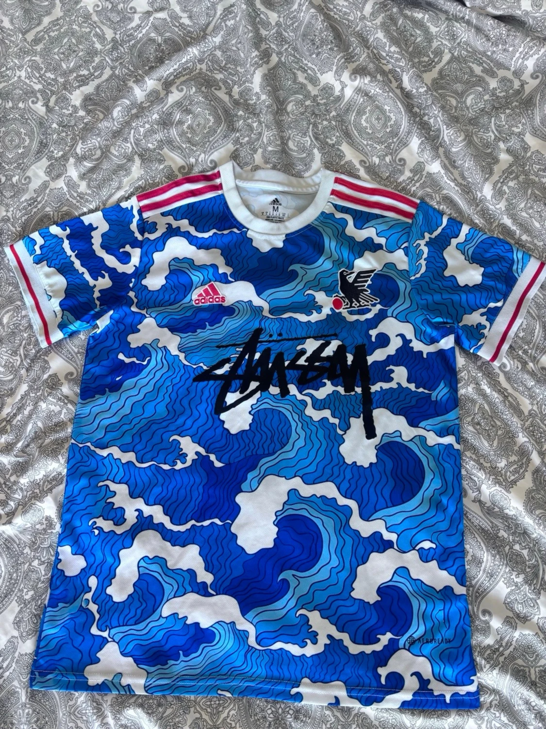 Adidas x Stüssy Japan blå mönstrad tröja