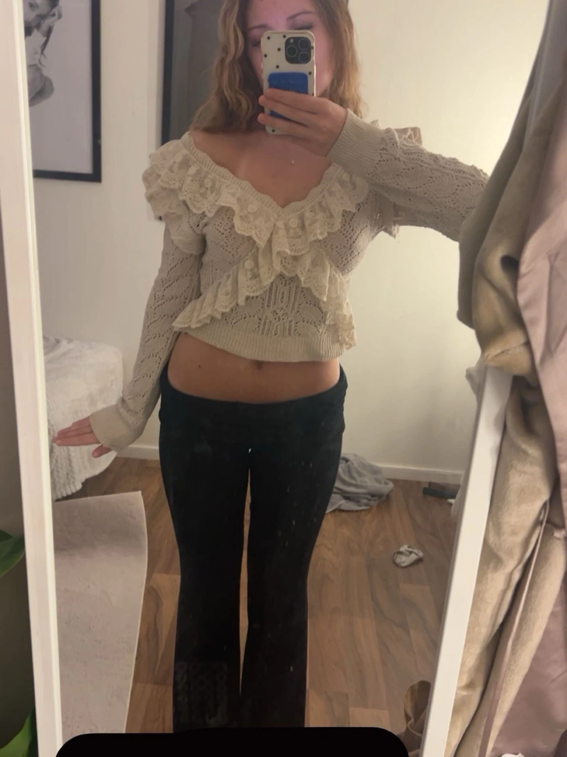 Stickad zara topp med volanger