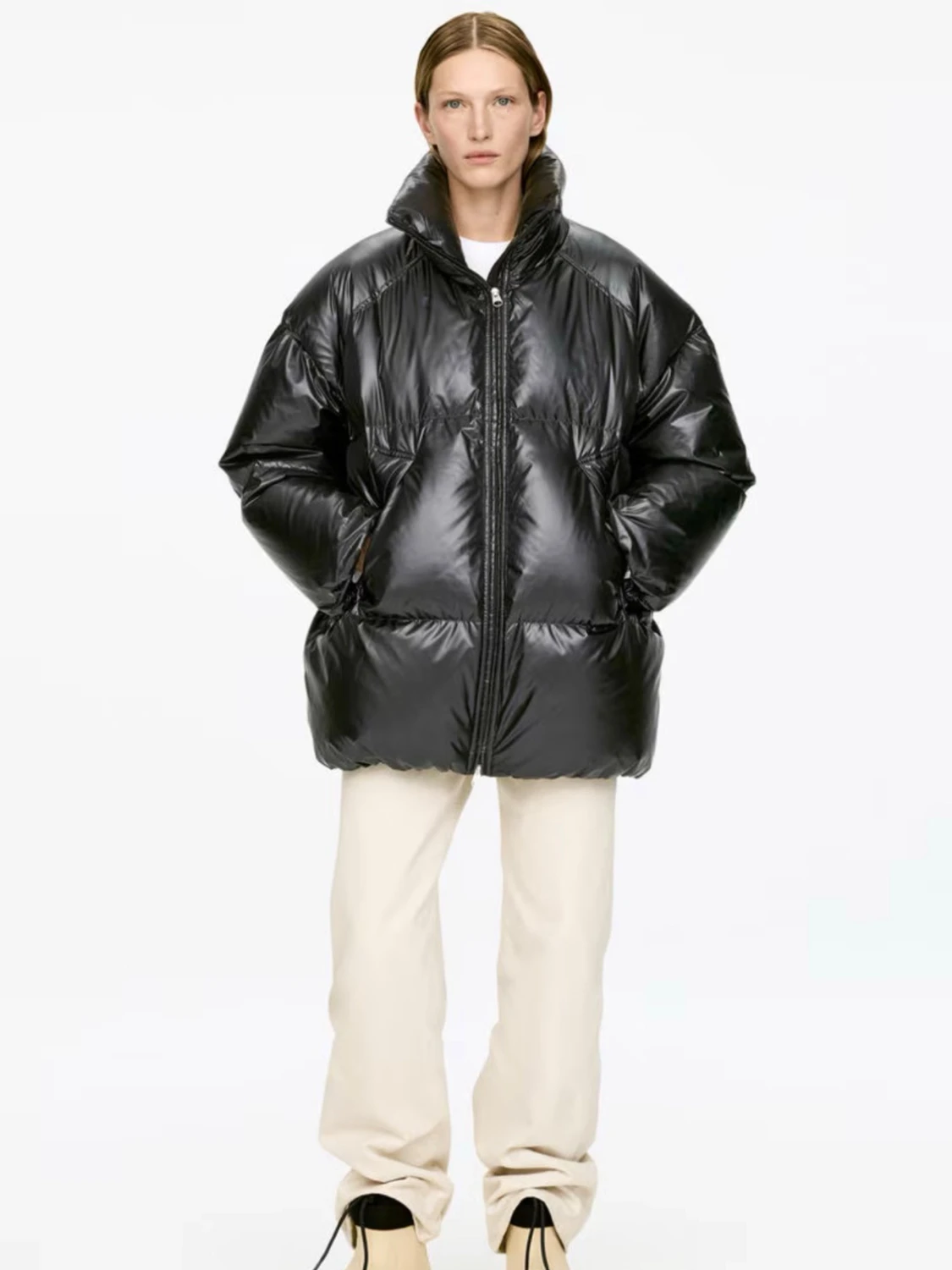 Svart oversized pufferjacka - 3