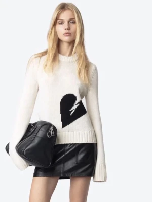 Stickad tröja från Zadig & Voltaire - Säljer en vit stickad tröja från Zadig & Voltaire med ett svart hjärta i storlek S. Jättebra skick, använd mycket sparsamt. Storlek S