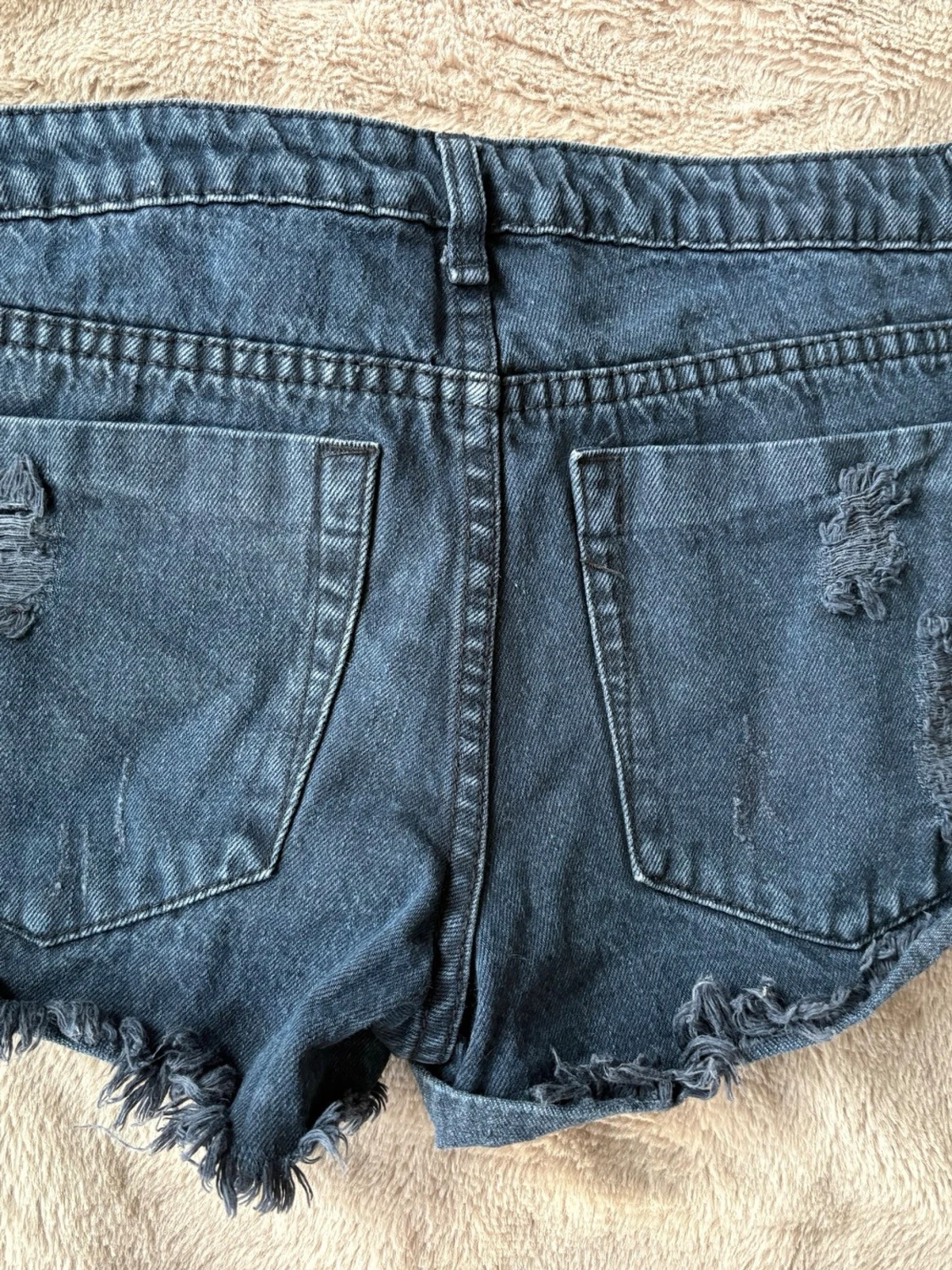 Blå jeansshorts med fransar - 1
