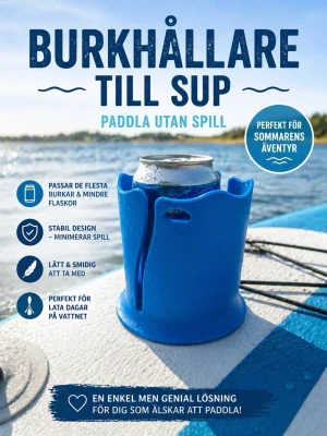 Blå burkhållare till SUP - Praktisk blå burkhållare i plast som passar de flesta burkar och mindre flaskor. Perfekt att fästa på din SUP för att undvika spill när du paddlar. Lätt och smidig att ta med ut på vattnet, designad för att hålla drycken stabil även under äventyr.