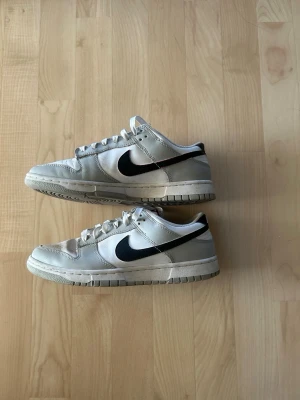 Nike Dunk Low lottery pack grey - Nike Dunk Low sneakers i vitt och ljusgrått läder, försiktigt använda. 