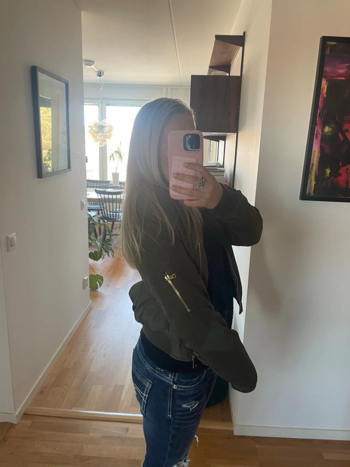 Olivgrön bomberjacka med dragkedja - 1