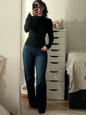 Svart polotopp i slim fit - Säljer en svart polotopp med lång ärm och tight passform. Toppen har en klassisk polokrage och är gjord i ett stretchigt material som sitter snyggt mot kroppen. Perfekt att styla med jeans eller kjol för en clean look. Ingen prislapp på, använt 1 gång!