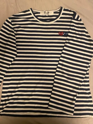 Randig tröja Comme des Garçons Play - Säljer denna sällsynta cdg double heart tröjan. Storlek L, passar något mindre i storlek. Killen på bild är 181cm. Kom med bud o skriv vid frågor!! 