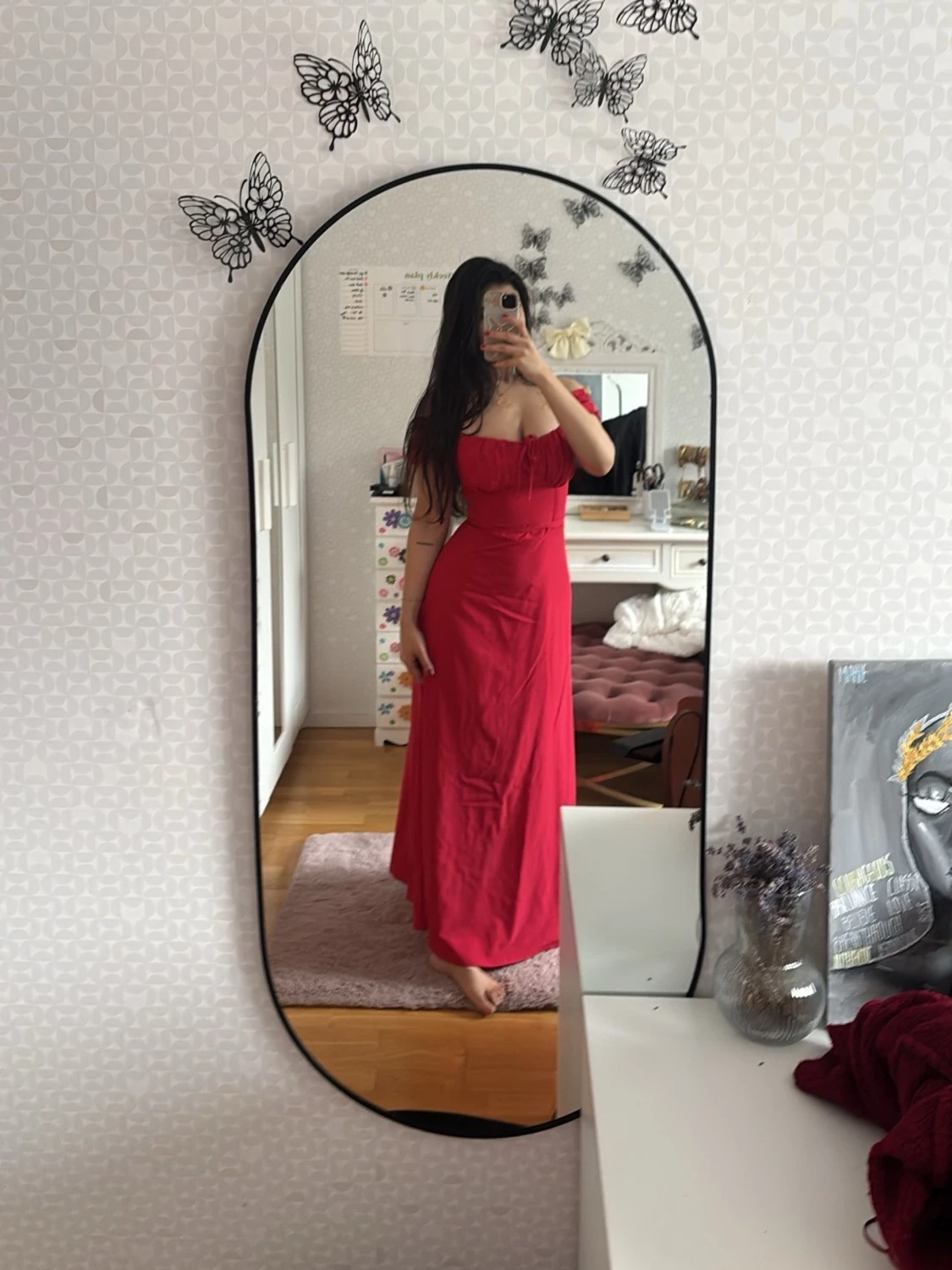 Röd långklänning med snörning - 4