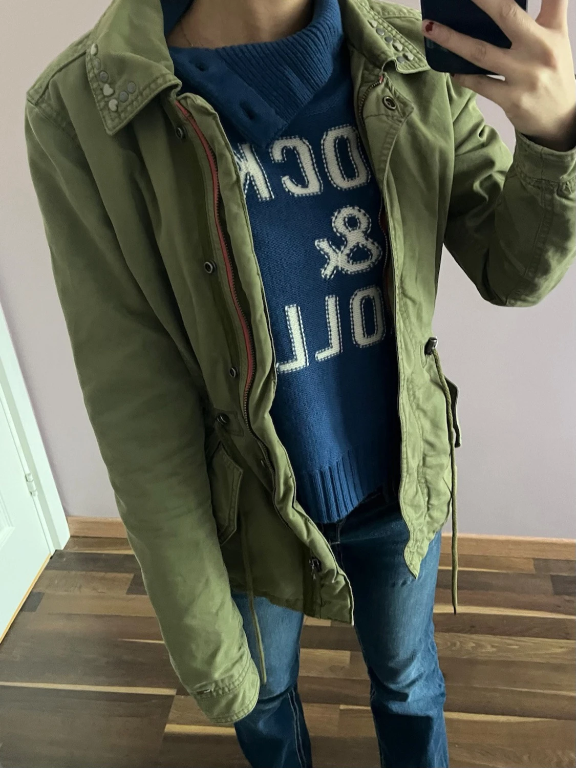 Olivgrön jacka med spetsdetaljer - 2