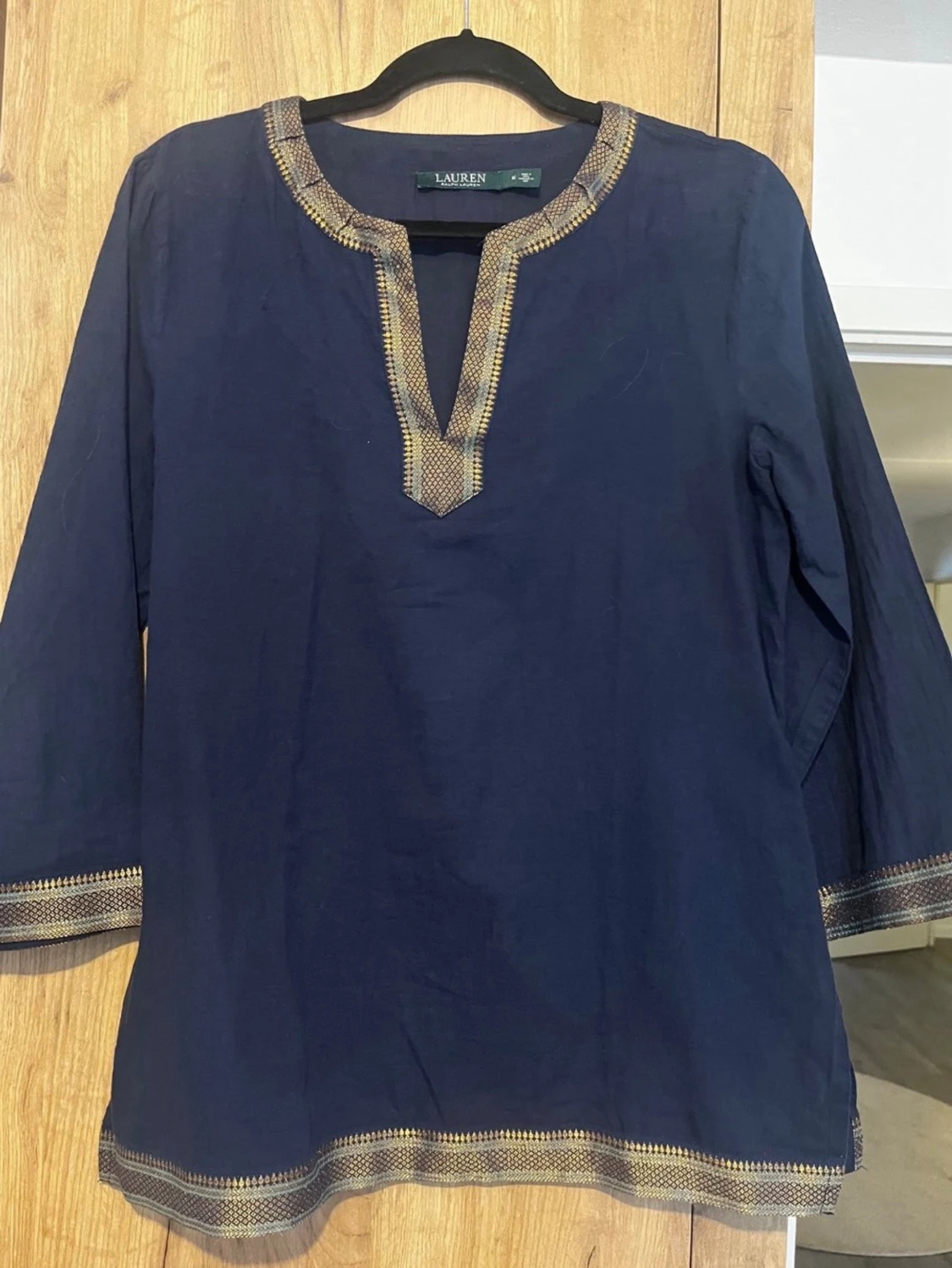 Mörkblå blus med gulddetaljer Ralph Lauren