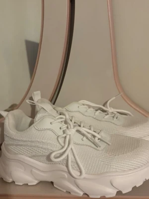 Vita chunky sneakers med meshdetaljer - Snygga helvita sneakers med chunky sula och meshdetaljer för extra andningsförmåga. Skorna har klassisk snörning och en modern, sportig look som passar till det mesta. Aldrig använda