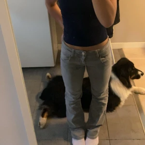 Grå bootcut jeans från Gina Tricot - Säljer ett par snygga grå jeans från Gina Tricot med bootcut-modell. De är låg midjade och super bekväma!