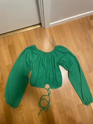 Grön croppad topp med snörning - Ryggen är för egentligen öppen men har sytt ihop det, går säkert att sy upp ifall man vill det. Färgen syns bättre på sista bild 
